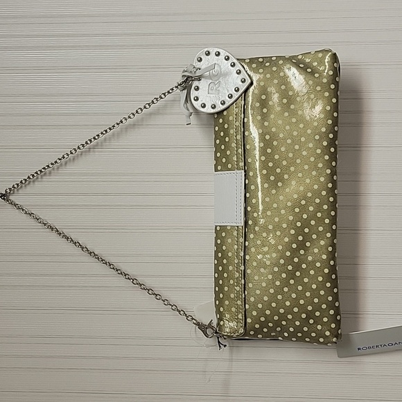 Roberta Gandolfi Polka Dot Clutch with Chain Strap, New With Tags. Leather